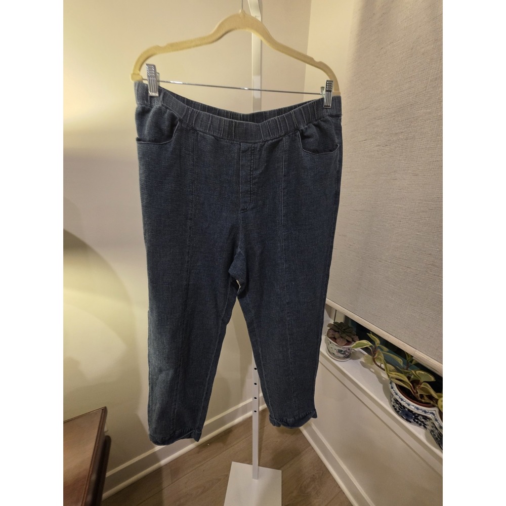 Purejill J.Jill Slim Leg Indigo Knit Jeans Pull On Pants Size Large Dark Wash